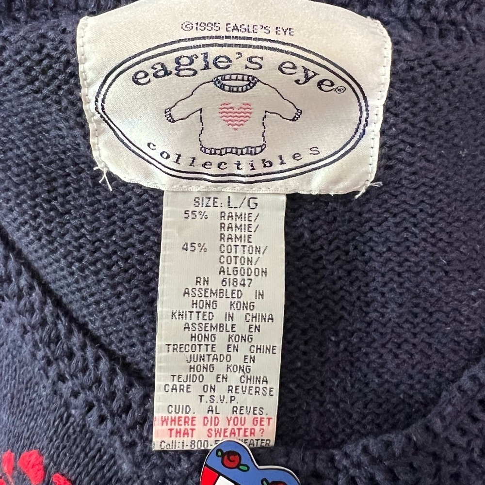Vintage Eagles Eye 4th of July Short Sleeve Button Front Sweater Cardigan size L - Picture 6 of 7
